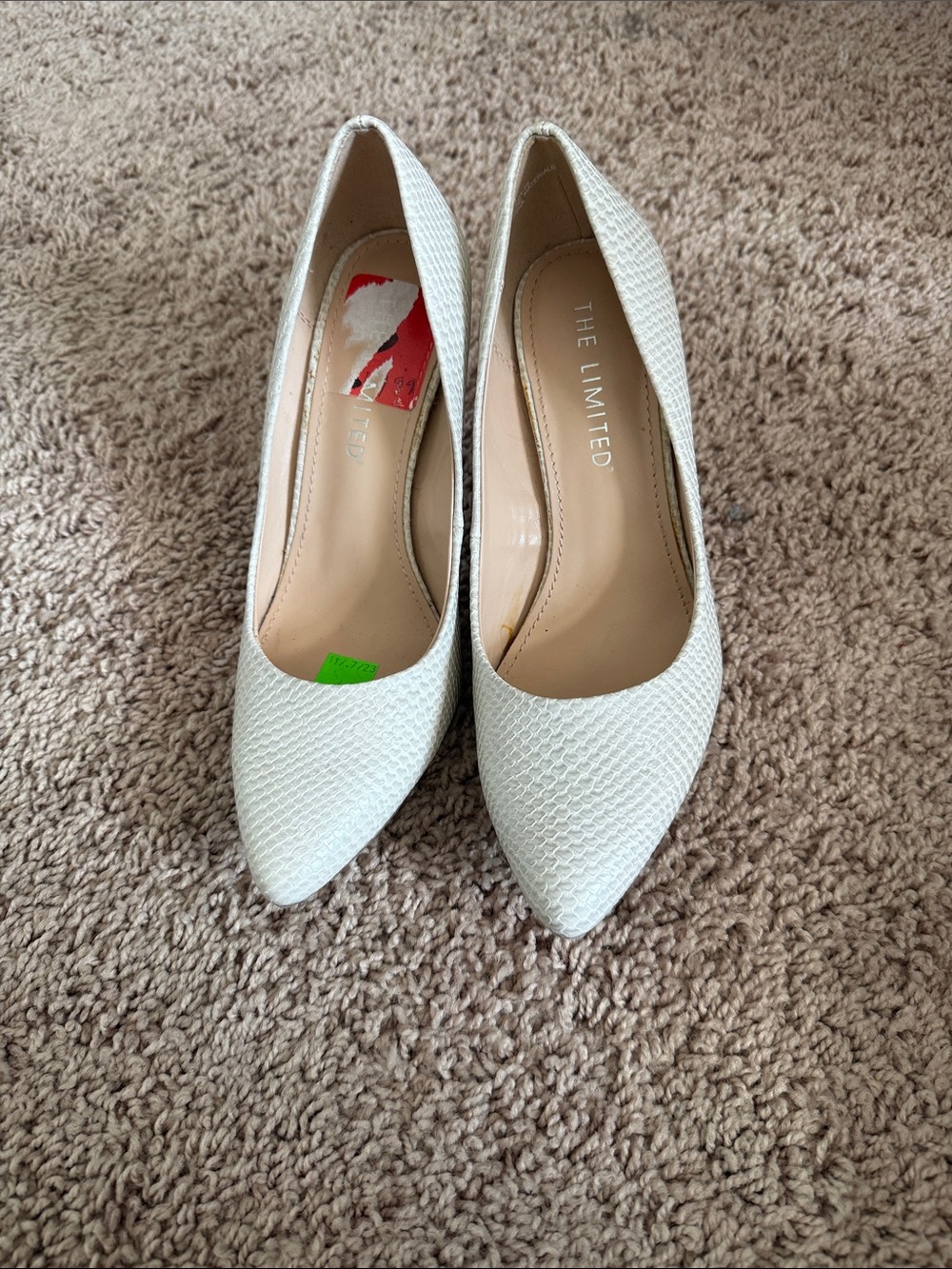 The Limited White Textured Pointed-Toe Pumps